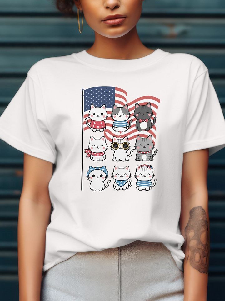 Cute Patriotic Cat T-Shirt – 4th of July Kawaii Kitten USA Flag Tee product image (1)