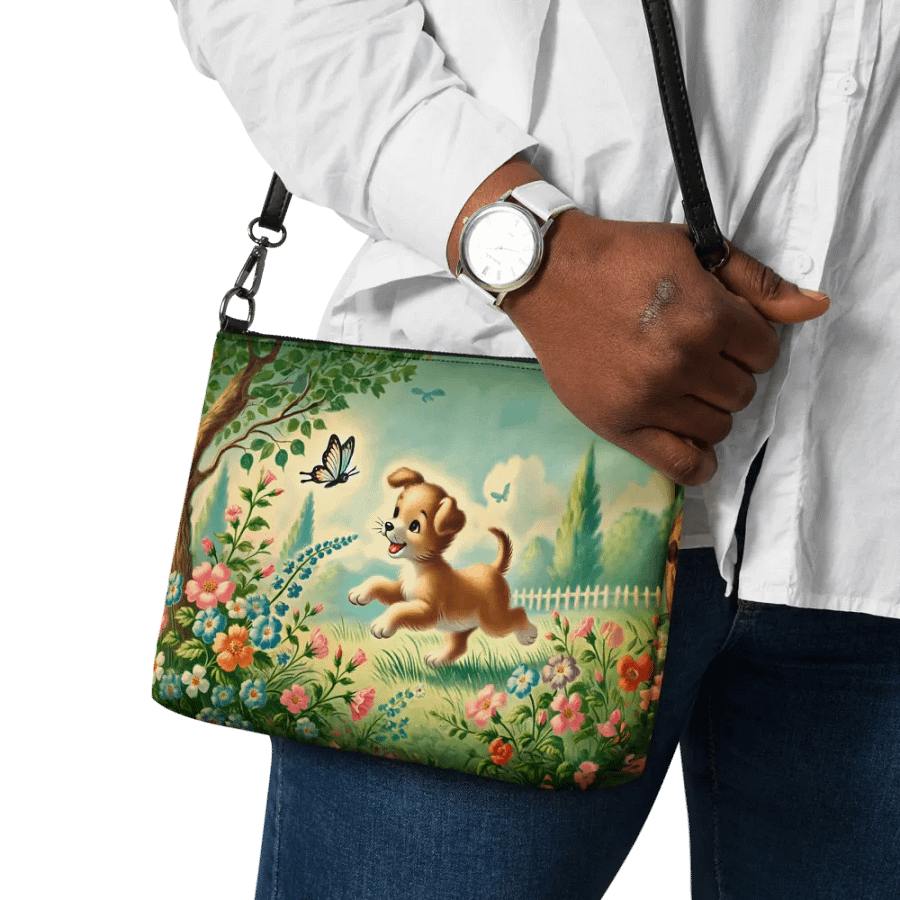 Puppy Butterfly Flower Garden Crossbody Bag - Retro Purse product image (11)