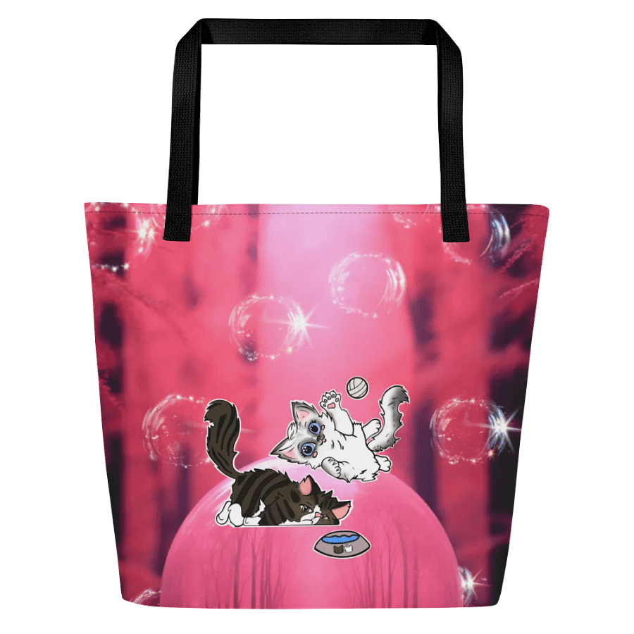 Bubble Pink All-Over Print Large Tote Bag w/ Pocket : Luigi & Ariel Logo product image (1)