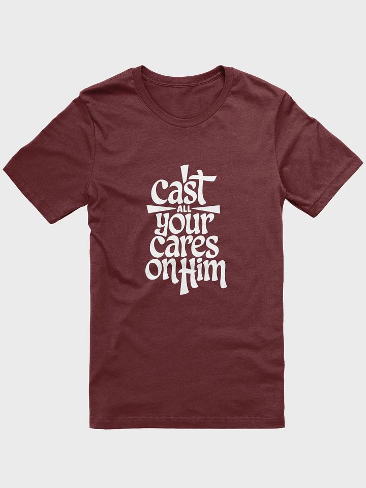 Cast All Your Cares on Him – 1 Peter 5:7 Bible Verse Bella+Canvas Supersoft T-Shirt product image (2)