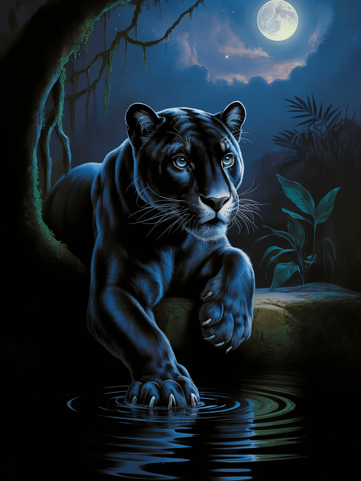 Moonlit Black Panther Poster – Mystical Night Jungle Wall Art product image (1)