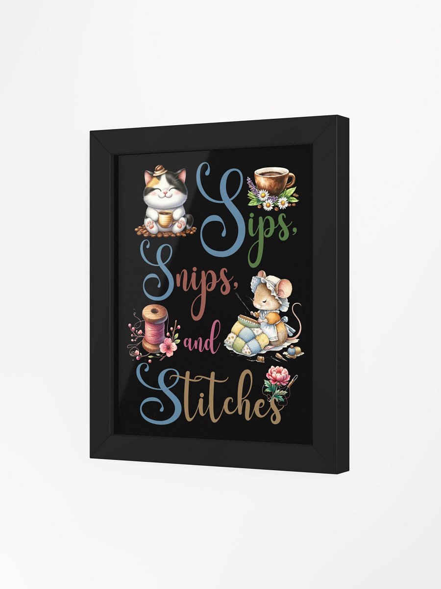 Sips Snips and Stitches Cat Coffee Framed Poster product image (40)