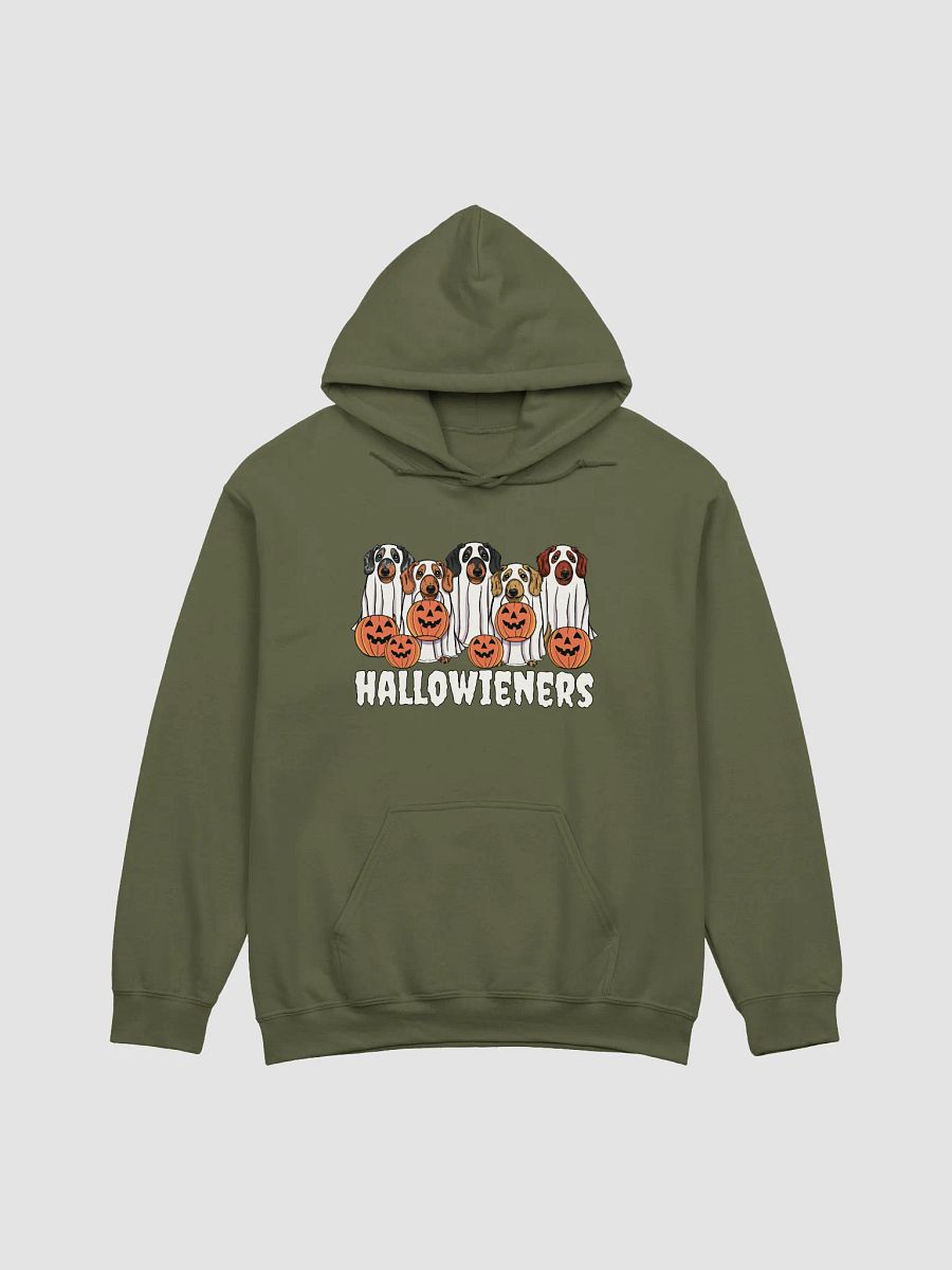 Trick or Treat Funny Halloween Dachshund Dogs Hooded Sweatshirt | Funny Wieners/Doxies Wearing Ghost Costumes and Holding Pumpkin Baskets product image (22)