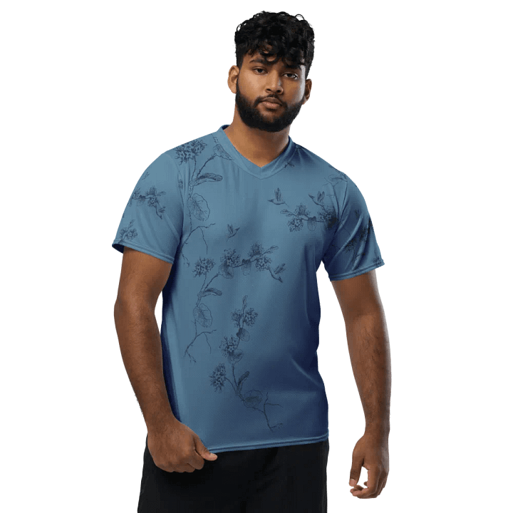 Unisex T shirt with hummingbird design. Muted blue. I del for the outdoors erson who loves birding and nature product image (1)