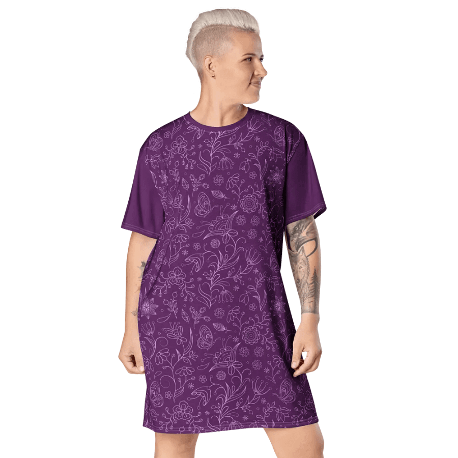 Dark Purple Floral Women's T-Shirt Dress product image (9)