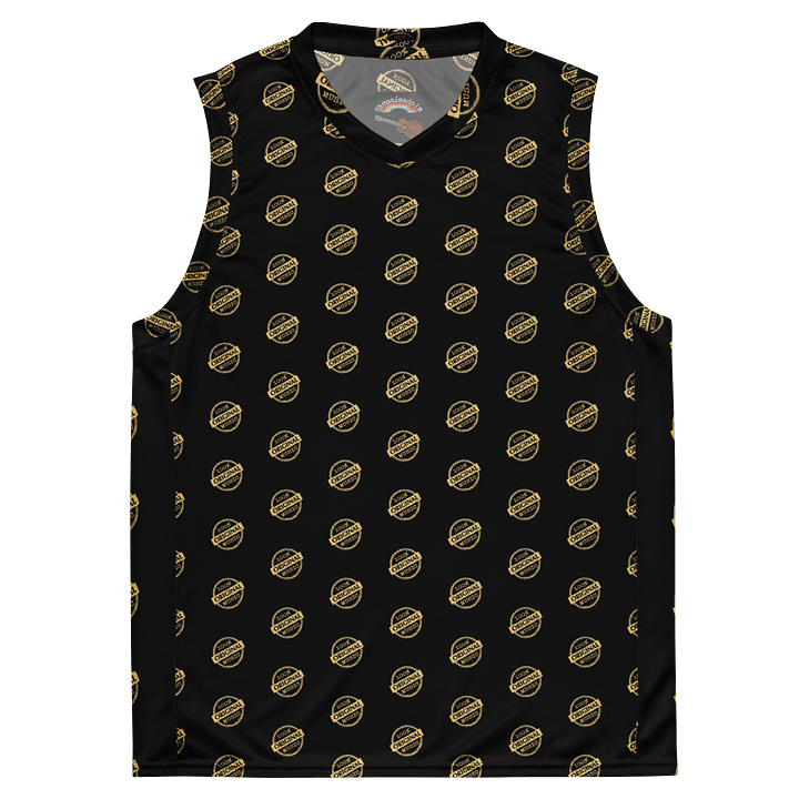 NEW!! sleeveless jersey with original music logo pattern - gold on black product image (2)