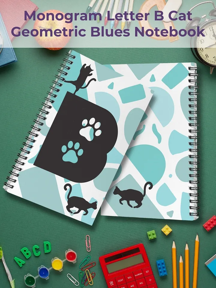 Monogram Letter B Cat Lover Geometric Blues Notebook product image (1)