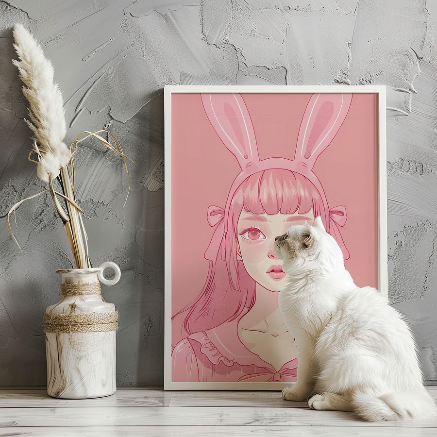 Pink Rabbit Girl Coquette Art Print product image (19)