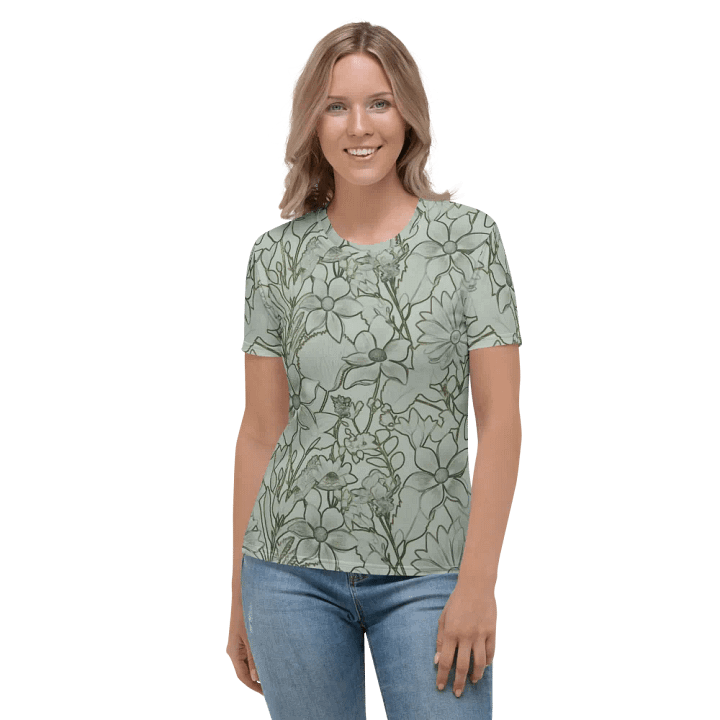 Line artLight Green and Dark green Floral/All-Over Print Women's Crew Neck T-Shirt by Sublicolor product image (2)