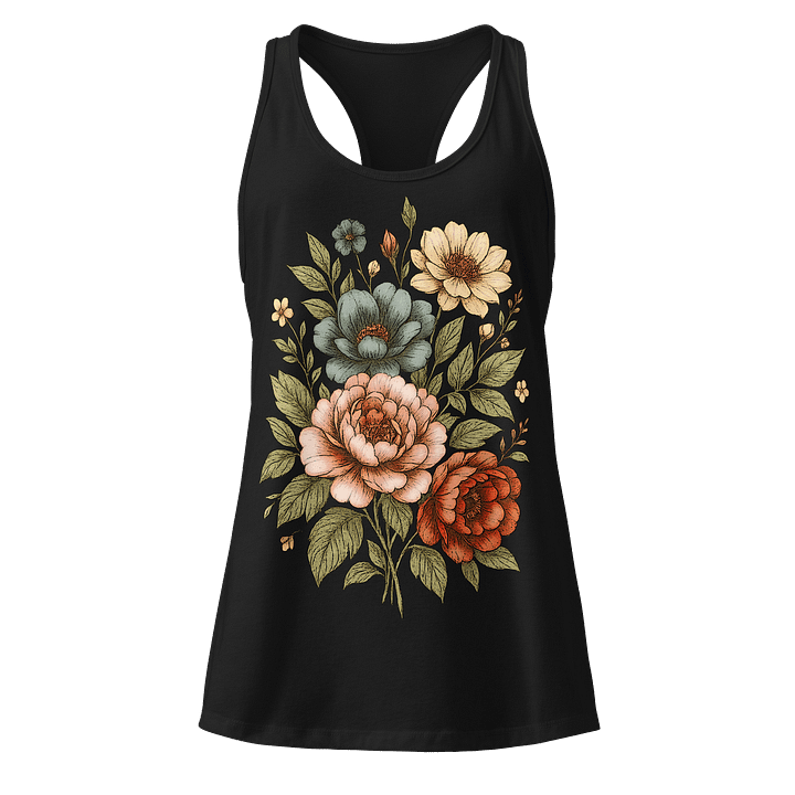 Vintage Floral Tank Top for Women – Botanical Garden Racerback Graphic Tee product image (1)