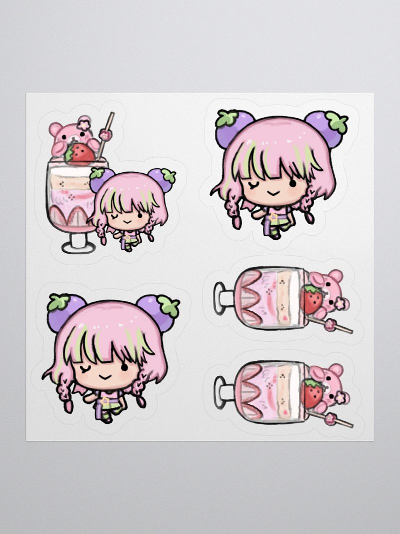The Mango, the Bear, and the Strawberry Parfait Sticker Sheet (4x4