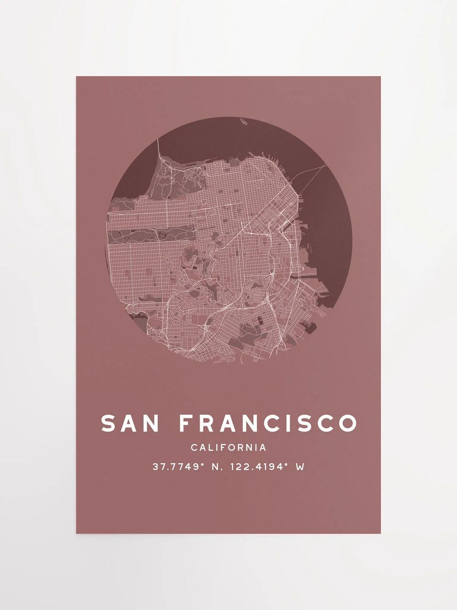 San Francisco Street Map Poster – Red Minimalist Circular City Art product image (4)