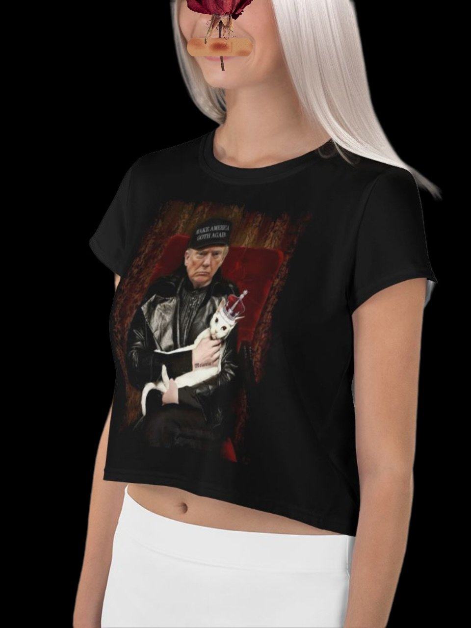 Trump Goth Cropped Tshirt - 'Make America Goth Again' Design with White Cat Queen product image (2)