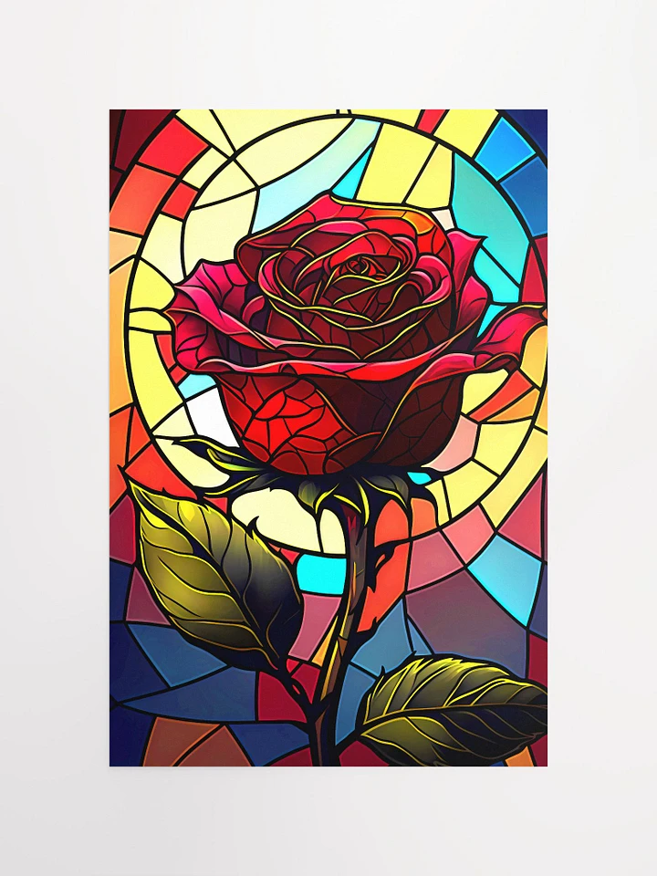Radiant Crimson Rose Stained Glass Art Poster: A Modern Take on Classic Beauty Matte Poster product image (2)