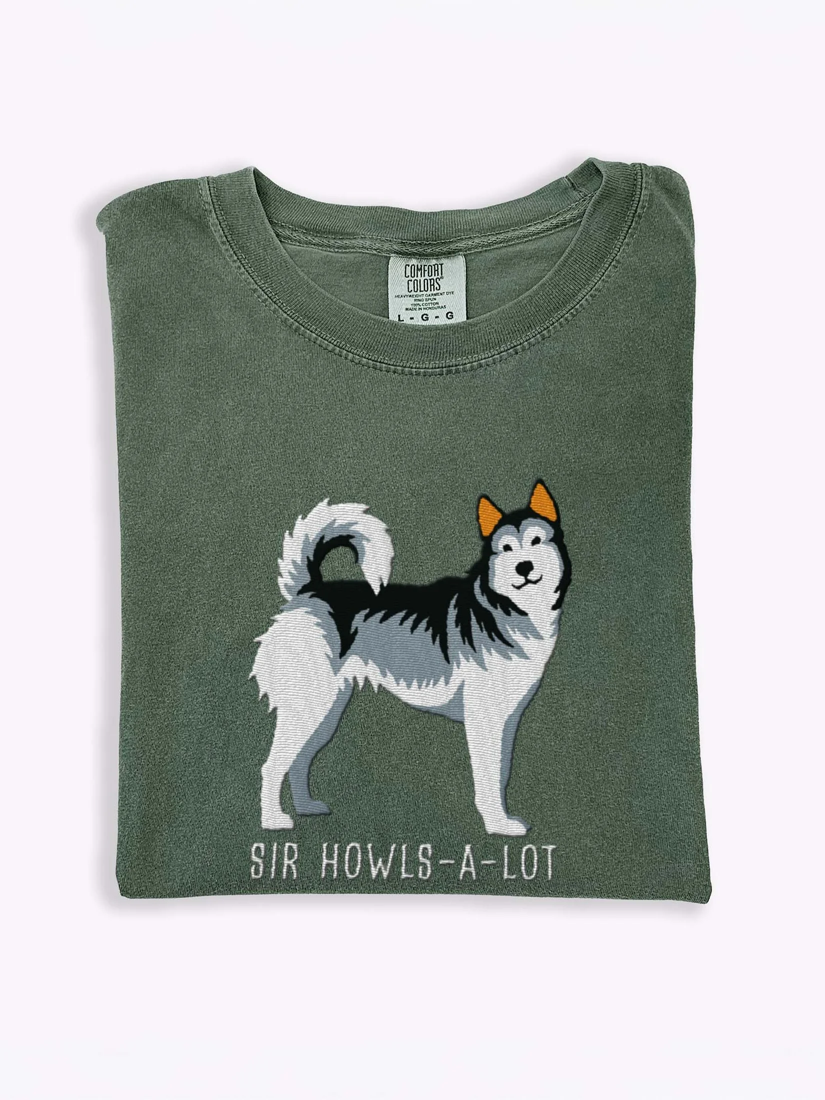 Sir Howls-A-Lot T-Shirt(Embroidered) of a Siberian Husky(Gray) product image (1)