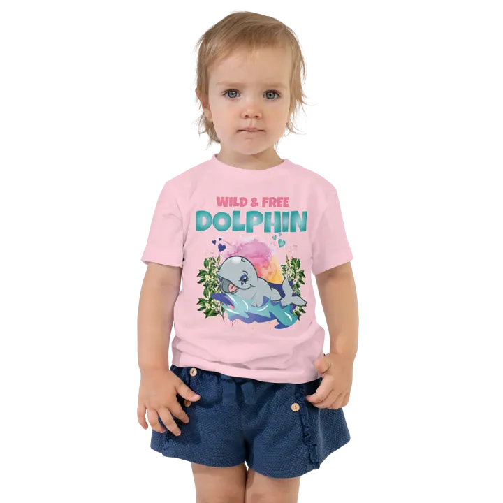 Dolphin Wild and Free Colorful Funny Cute Bella+ Canvas Toddler T-Shirt – Funny Shirt & Gift for Kids product image (1)