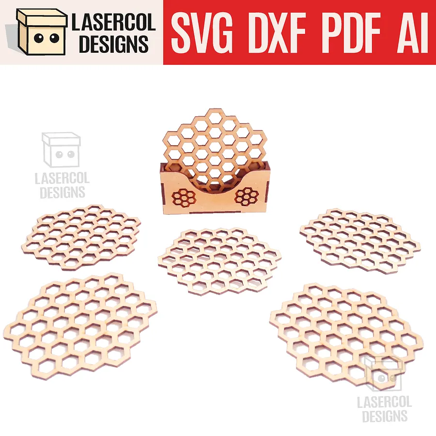 Honeycomb Coasters (6) Set 3 - Laser Cut Files product image (1)