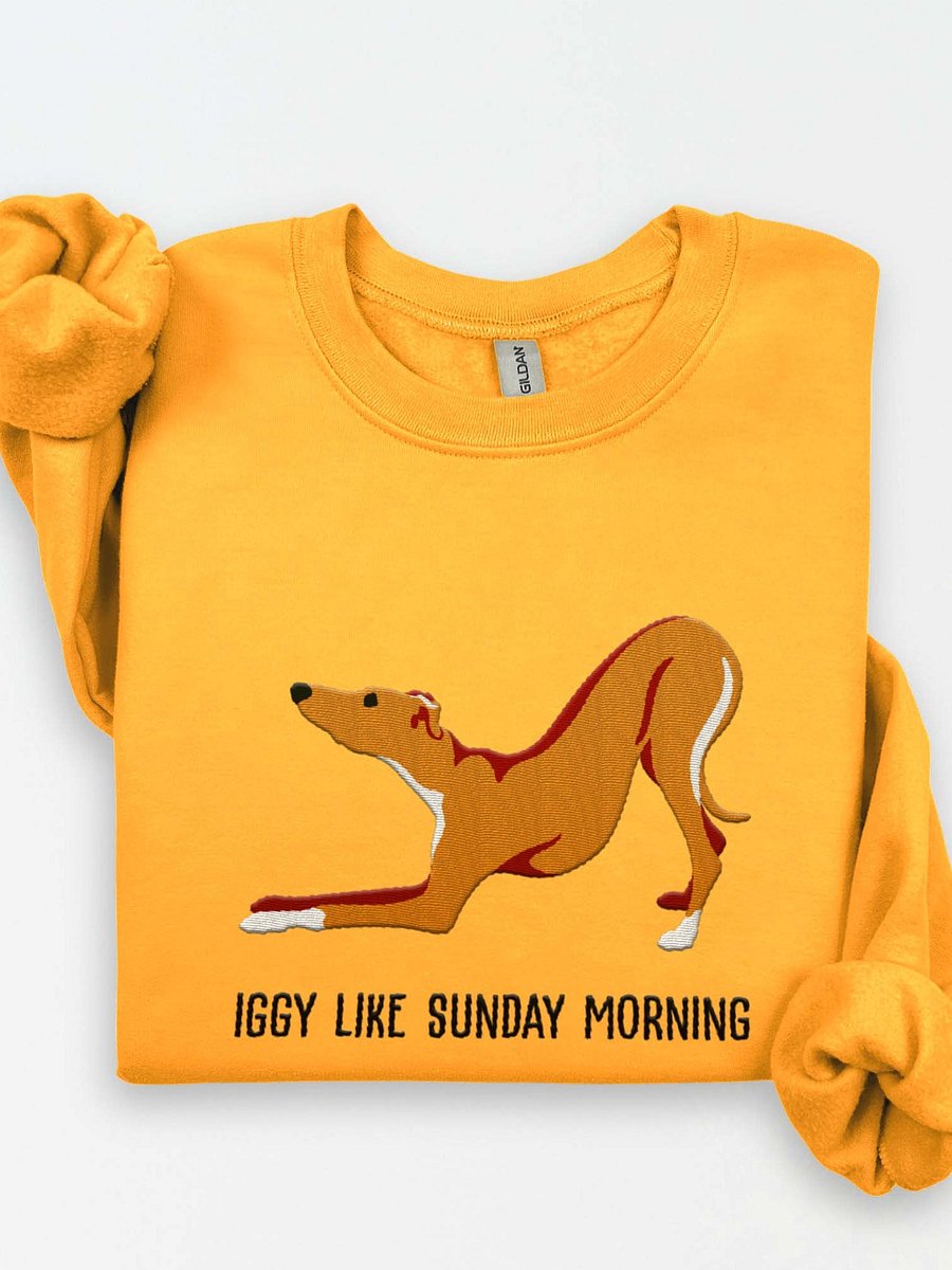 Iggy Like Sunday Morning Sweatshirt (Embroidered) of an Italian Greyhound(Brown) product image (1)
