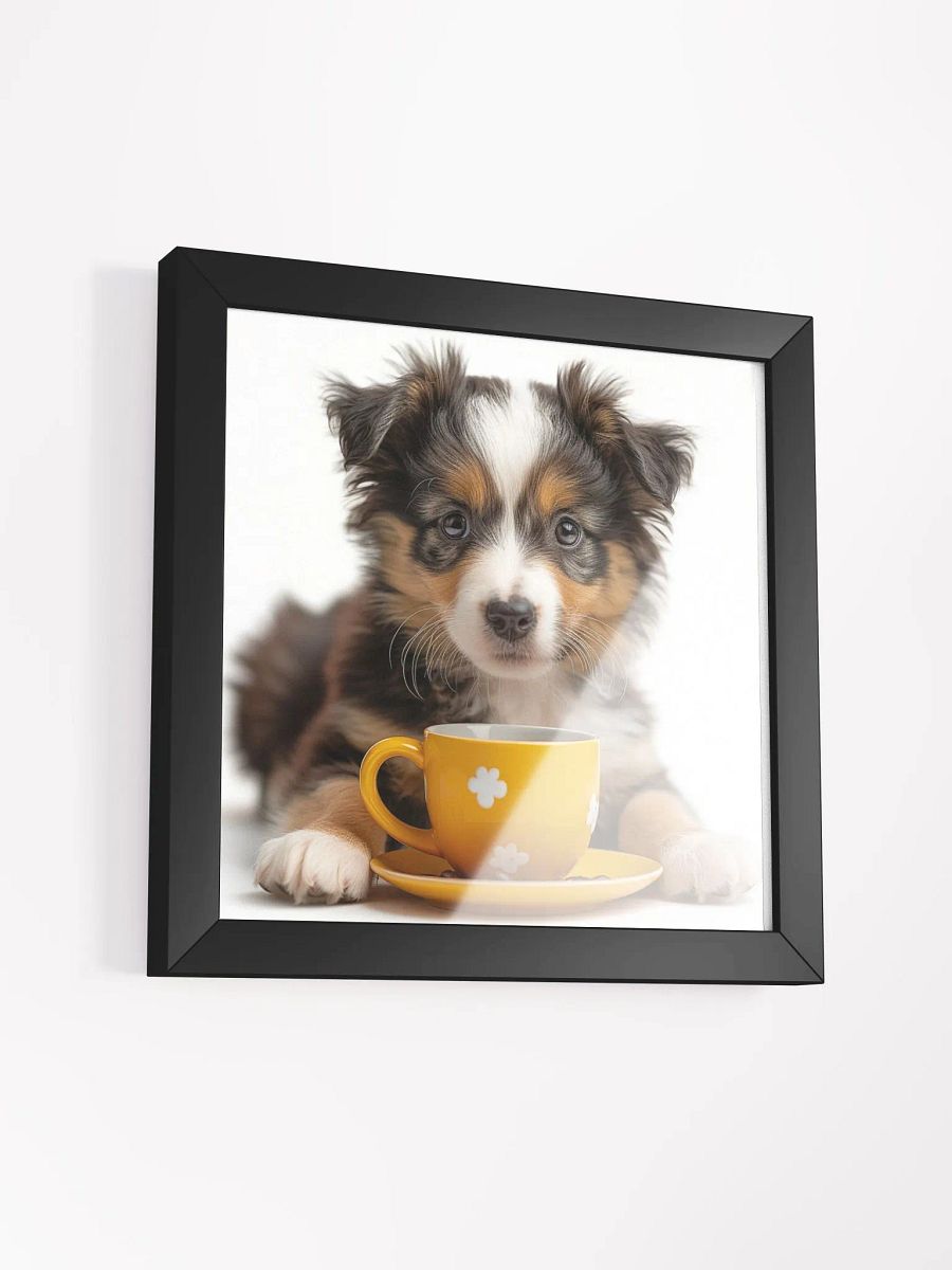 Cute Coffee Lover Austrailian Shepard Puppy Framed Wall Art product image (3)
