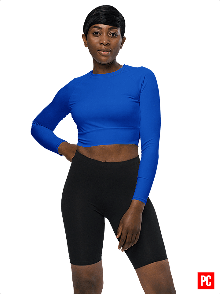 Plain Color Absolute Blue Long Sleeve Crop Top product image (2)