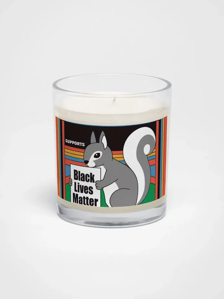 Slow Burning Candle: BLM Clean Lines, colorful background, pooky holding BLM sign product image (1)