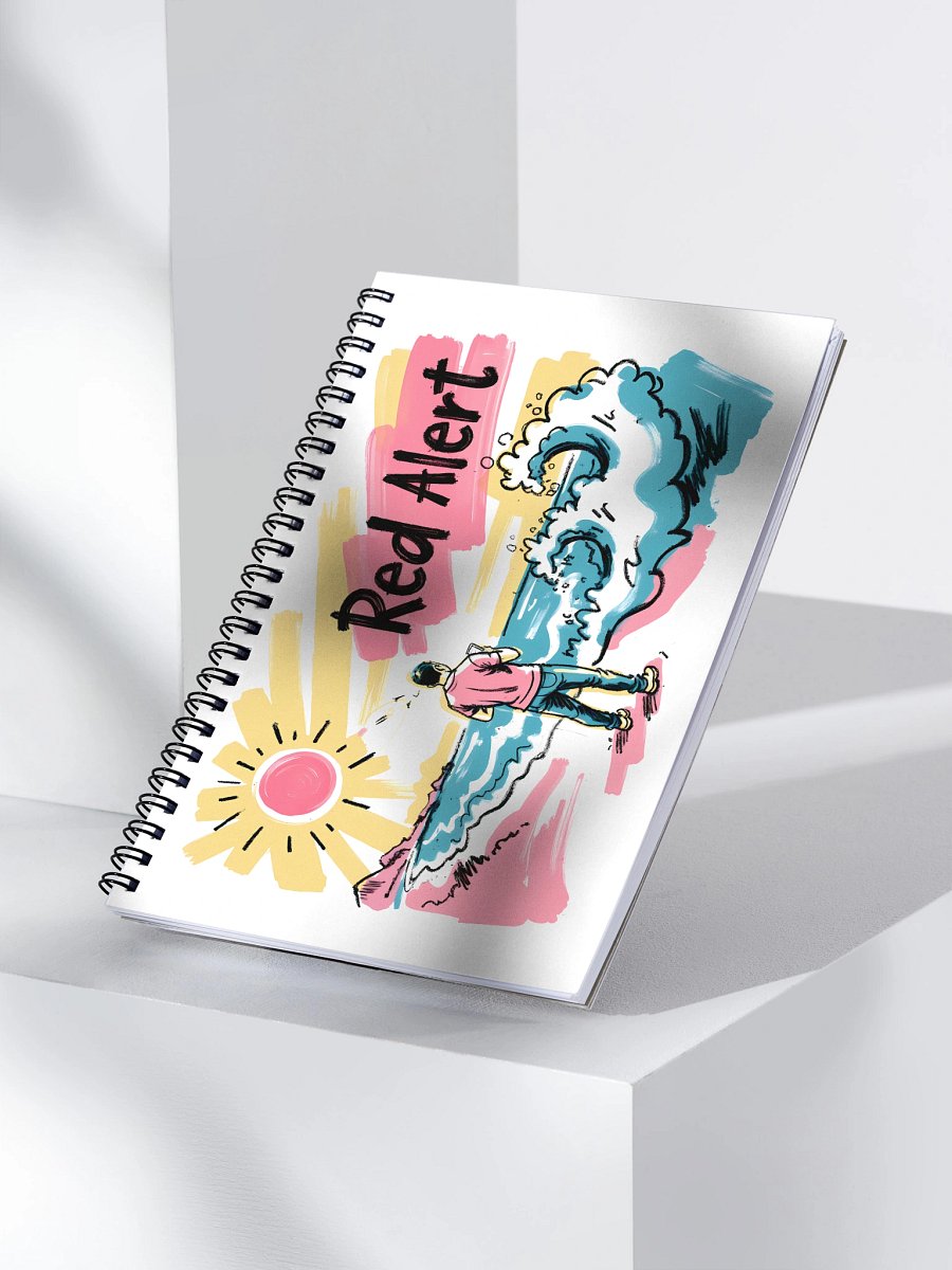 Red Alert Beach Art Print – Sunset Danger Warning Spiral Notebook product image (3)