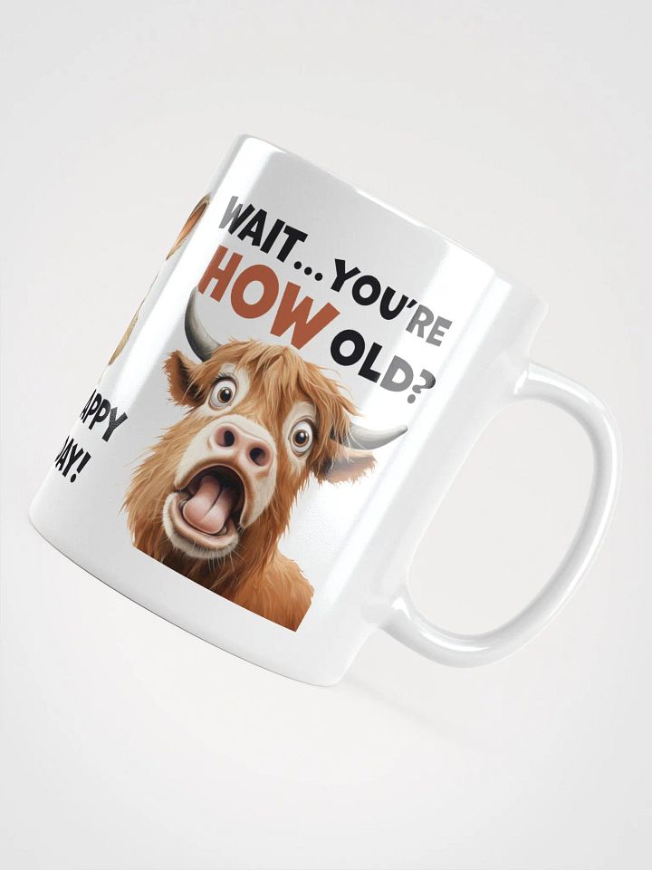 "You're HOW old?" Shocked pig, rabbit and cow. White glossy mug product image (2)