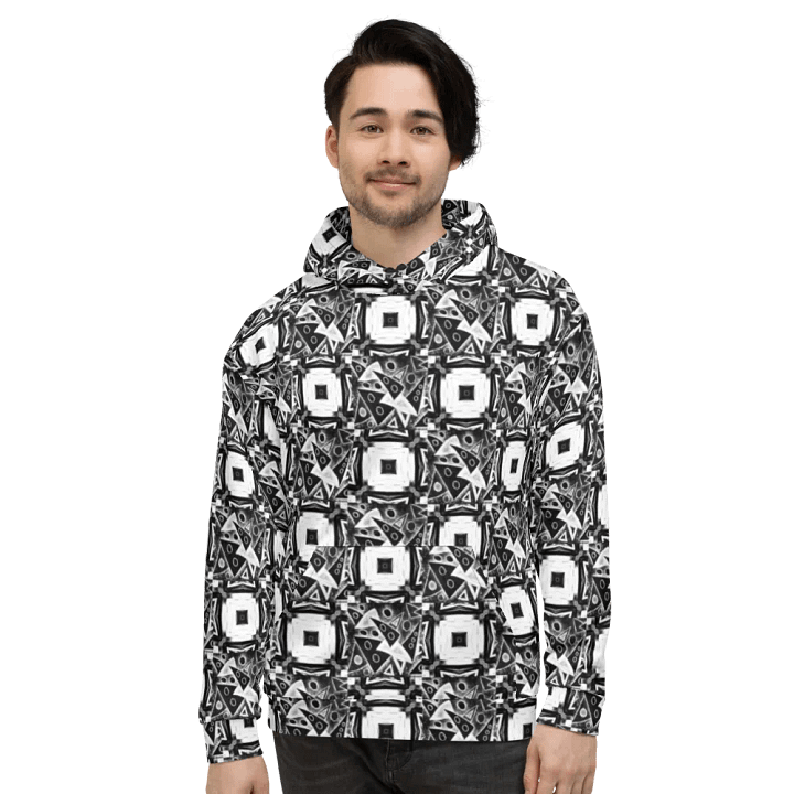 Abstract Black and White Triangles with Squares Unisex Pull Over Hoodie product image (2)