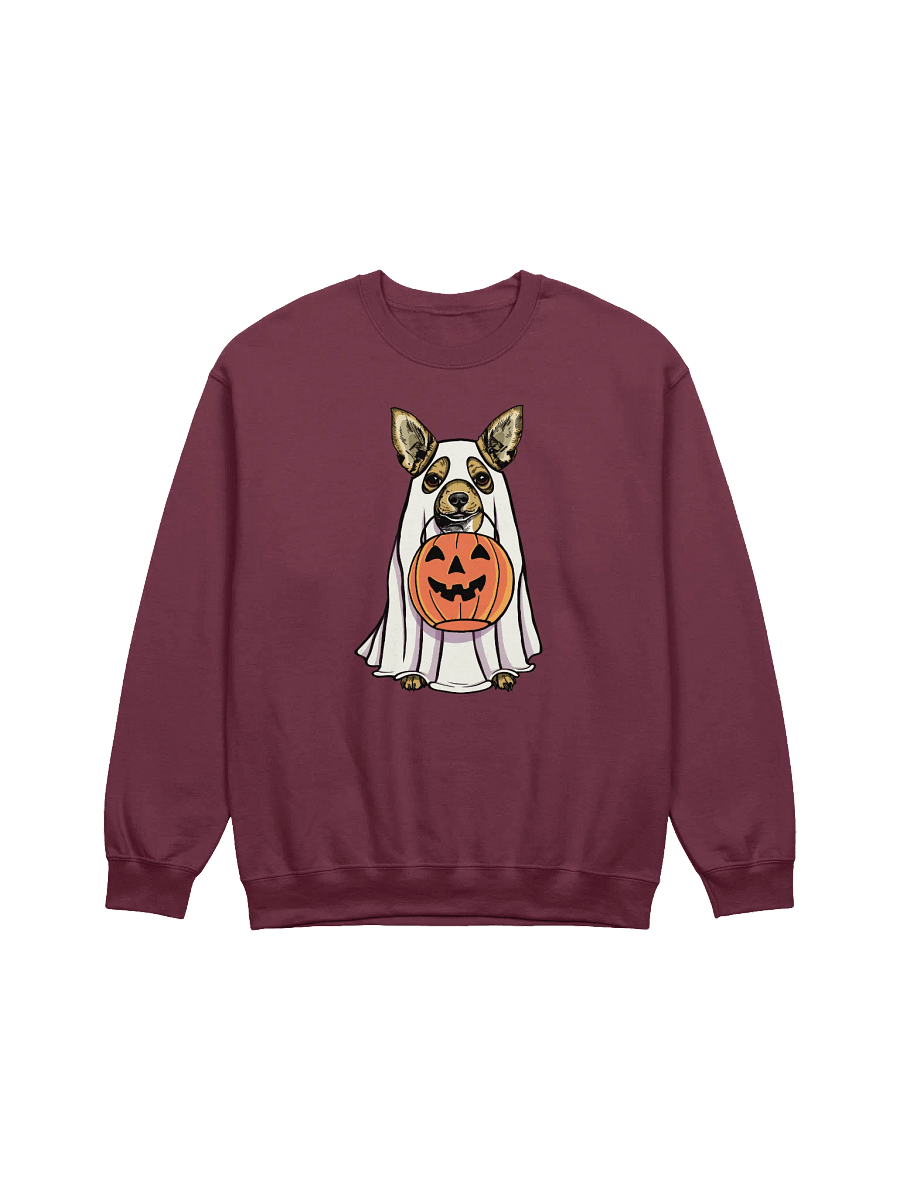 Funny Halloween Chihuahua Sweatshirt | Funny Chihuahua Wearing a Ghost Costume and Holding a Pumpkin Basket product image (12)