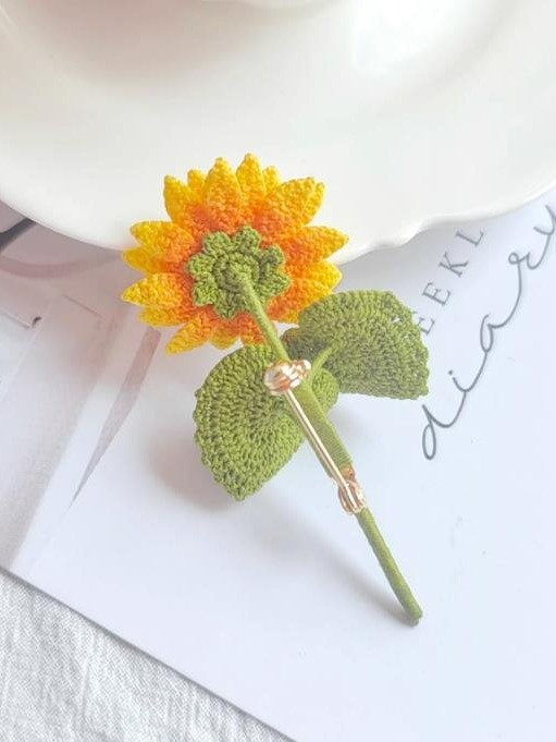Micro Crochet Sunflower Brooch & Earrings | Handmade Fine Thread Jewelry | Choose One or Set product image (2)