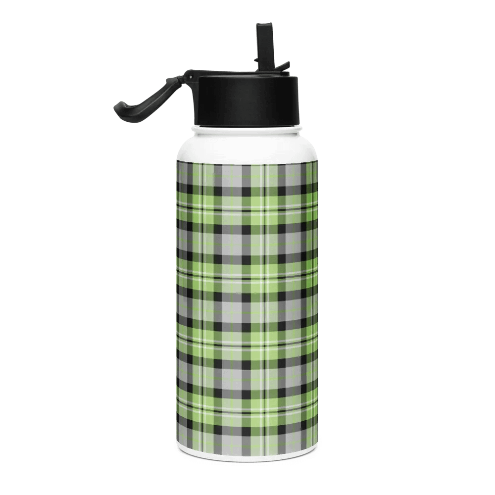 Light Green and Gray Plaid Water Bottle product image (1)