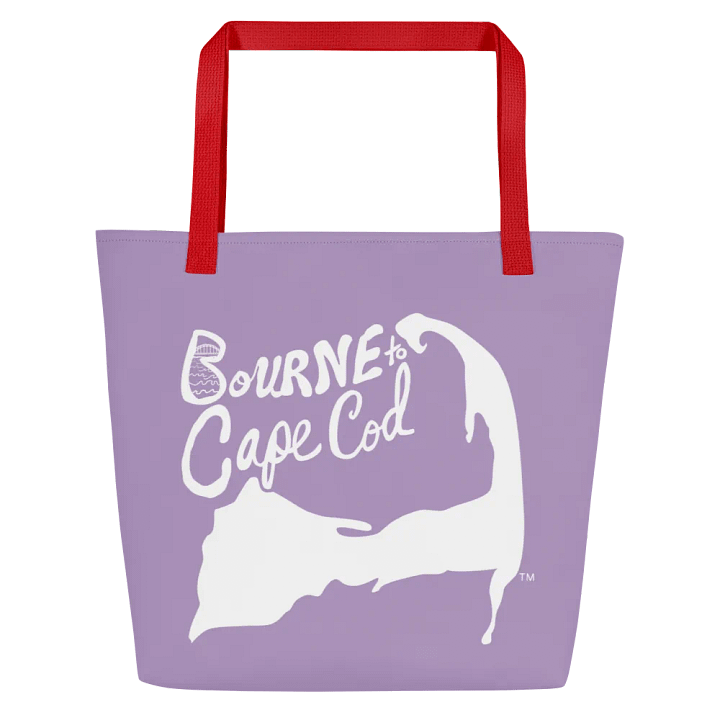 BOURNE to Cape Cod™ | Large Tote Bag with Pocket | Coastal Classic | All-Over Logo Print | White Logo on East Side Lavender product image (2)