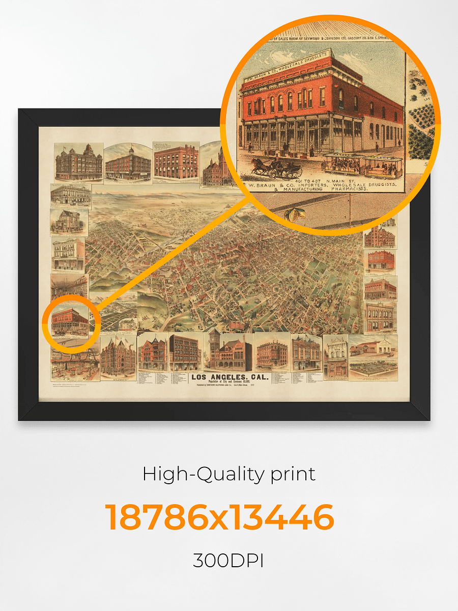 Los Angeles 1891 Framed Poster – Hand-Drawn Historic City Map Print product image (28)