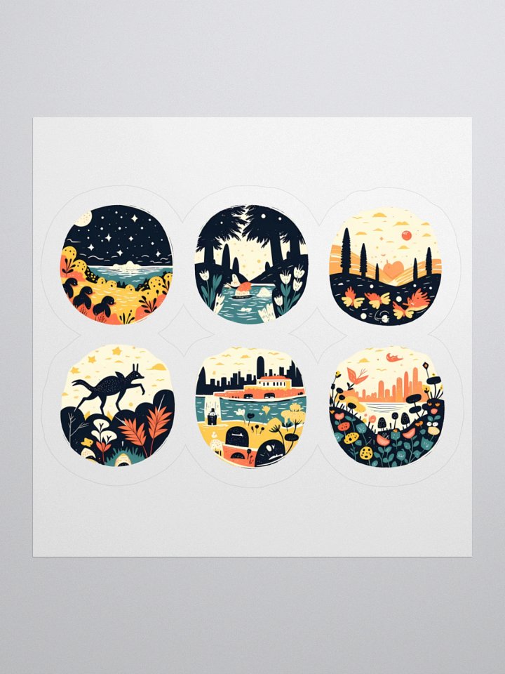 Whimsical Nature Scenes Collection | Vibrant Circular Art Prints Sticker product image (2)