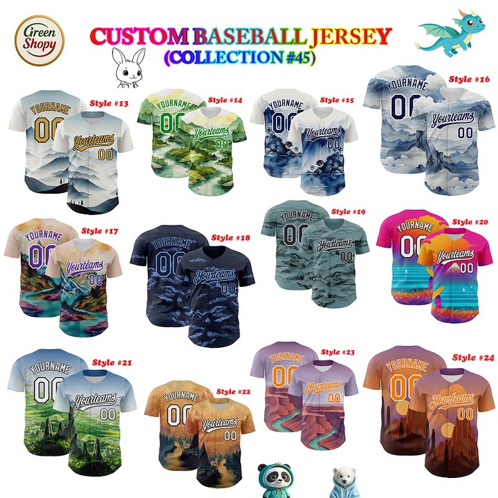 Authentic Baseball Jersey, Custom Baseball Jersey, Personalized Sport Jersey, Colorful, Number, 3D Mountains product image (182)