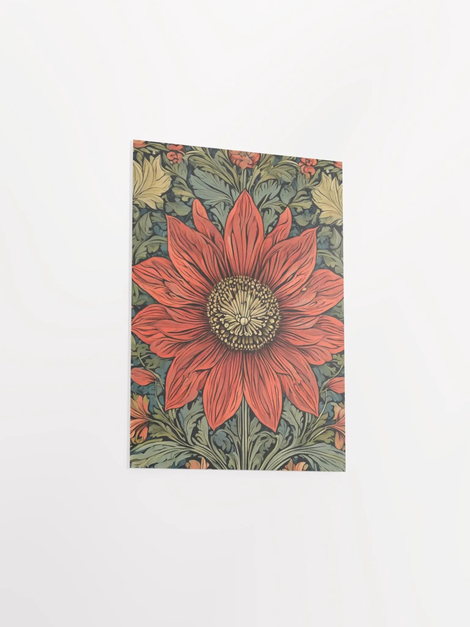 William Morris Inspired Red Flower 5x7 inch Poster product image (3)