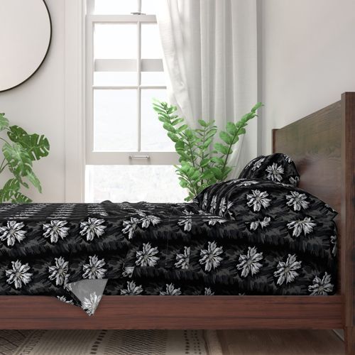 Seamless Pattern - Stripes of White flowers and Gray Leaves on a Black Background product image (3)