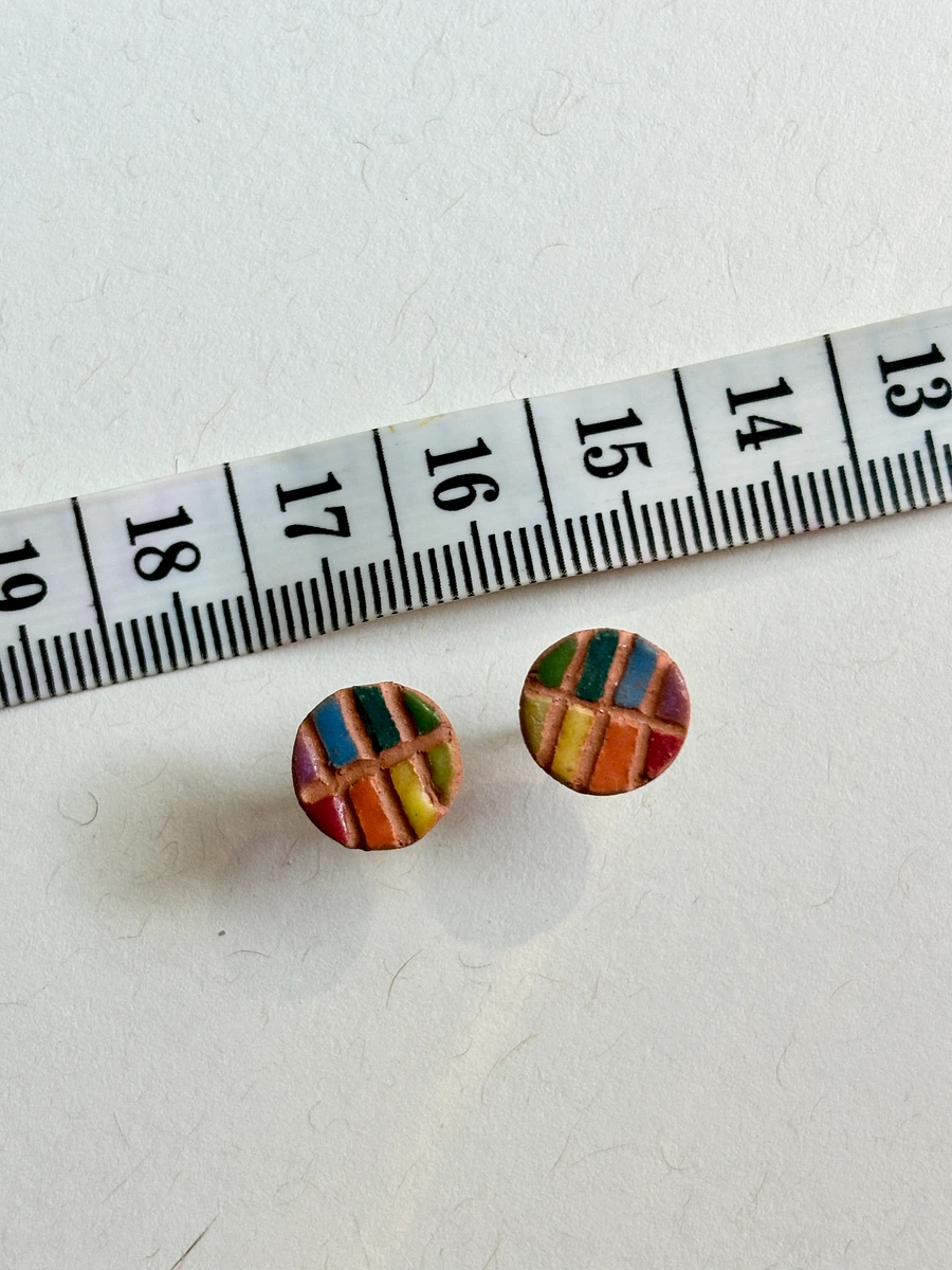 Rainbow Ceramic Clay Glazed Flatback Stud Earrings, Style 1 product image (5)