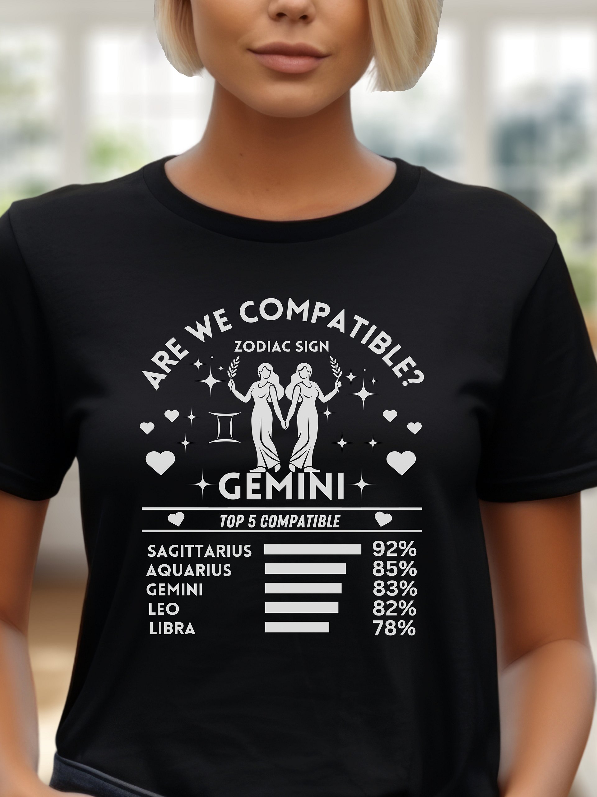 Gemini Zodiac Sign Romantic Compatibility T-Shirt - Bella Canvas 3001 Unisex Staple T-Shirt - Dark Colors product image (1)