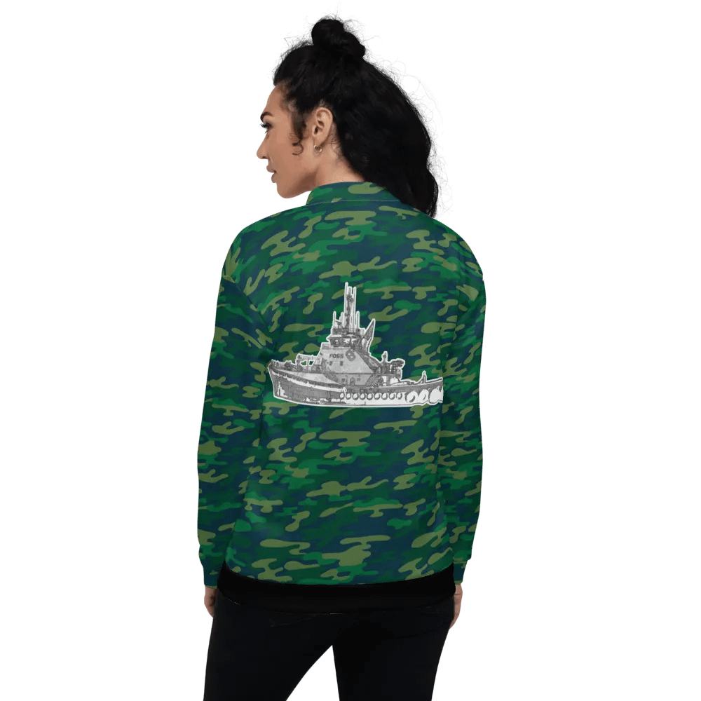 Foss Tugboat Sketch Teal Camouflage Bomber Jacket product image (7)