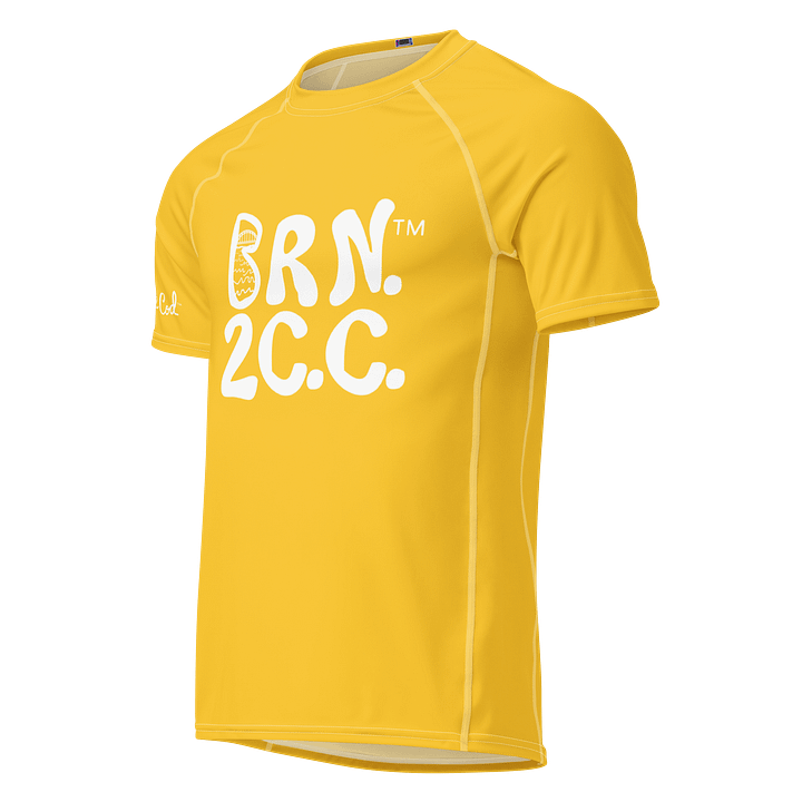 BRN.2C.C.™/BOURNE to Cape Cod™ | Men’s Performance Rash Guard | Recycled UPF 50+ Surf Shirt | White Logos on Yellow product image (1)
