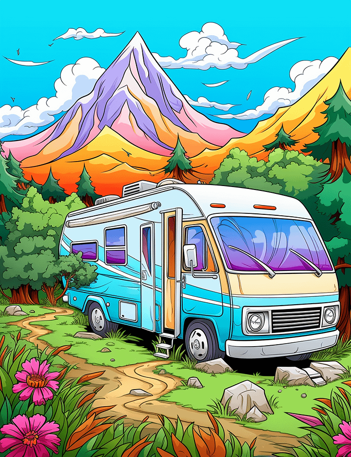 300 RV Road Trip Coloring Pages For Adults product image (2)