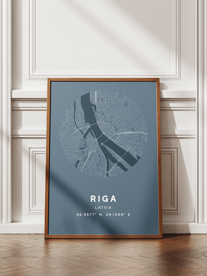 Riga Street Map Poster – Blue Minimalist Circular City Art product image (1)