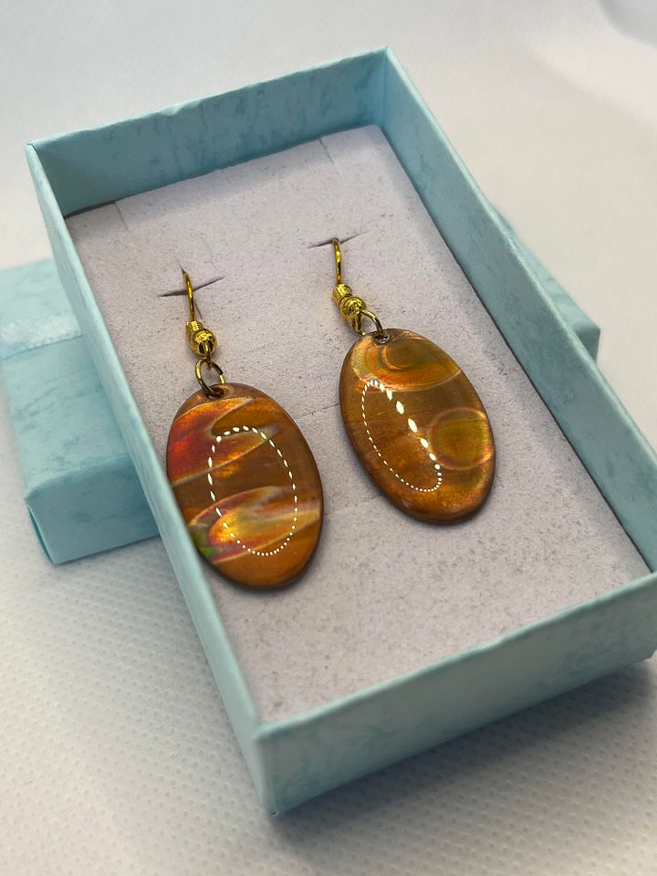 Burnt Copper and Resin Oval Earrings product image (2)