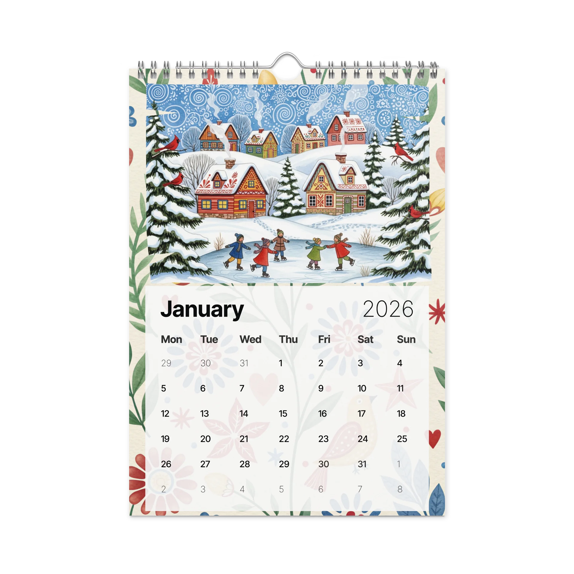 Folk Art Wall Calendar 2026 – Charming Watercolor Countryside Scenes, Seasonal Folk Illustrations & Patterned Art for Every Month product image (6)
