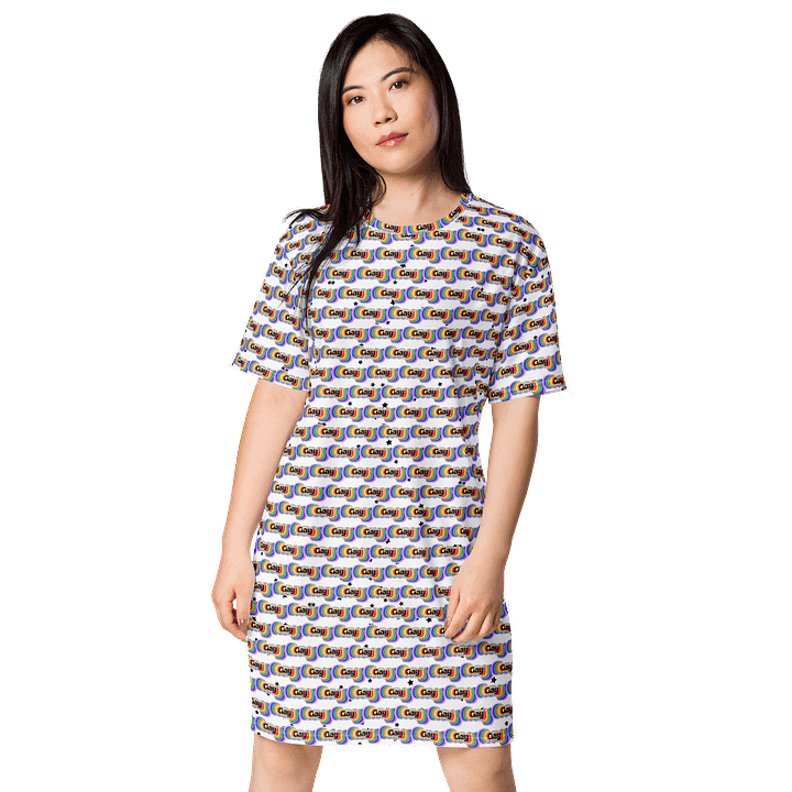 LGBTQIAP2S+ 2025, Rainbow Gay, White Tee Dress product image (1)