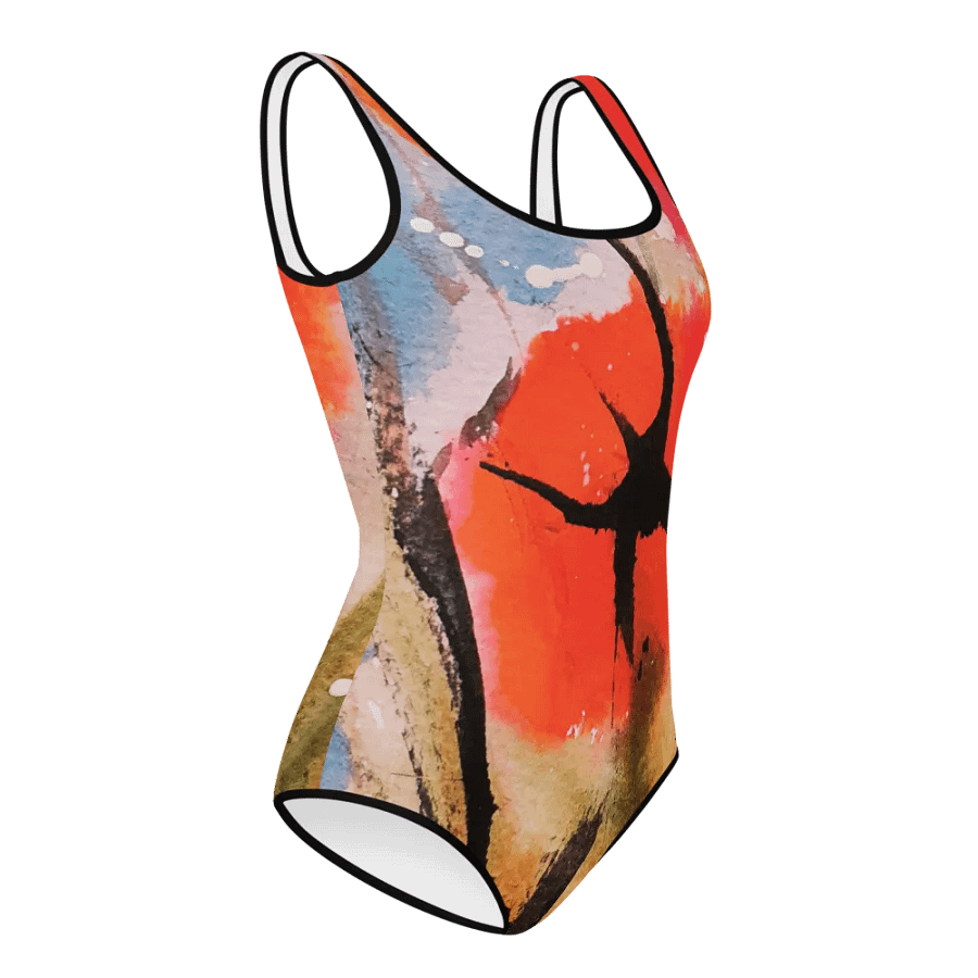 orginal painting printed on swimsuit, watercolour poppies, abstract product image (4)
