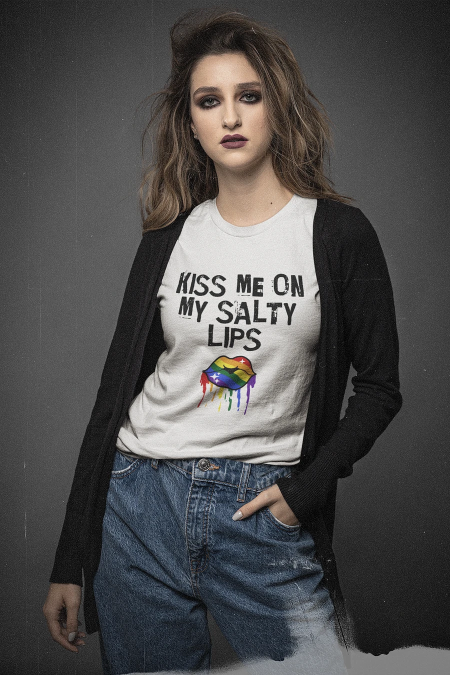 LGBTQ+ T-Shirt - Kiss Me On My Salty Lips Rainbow (White) product image (7)