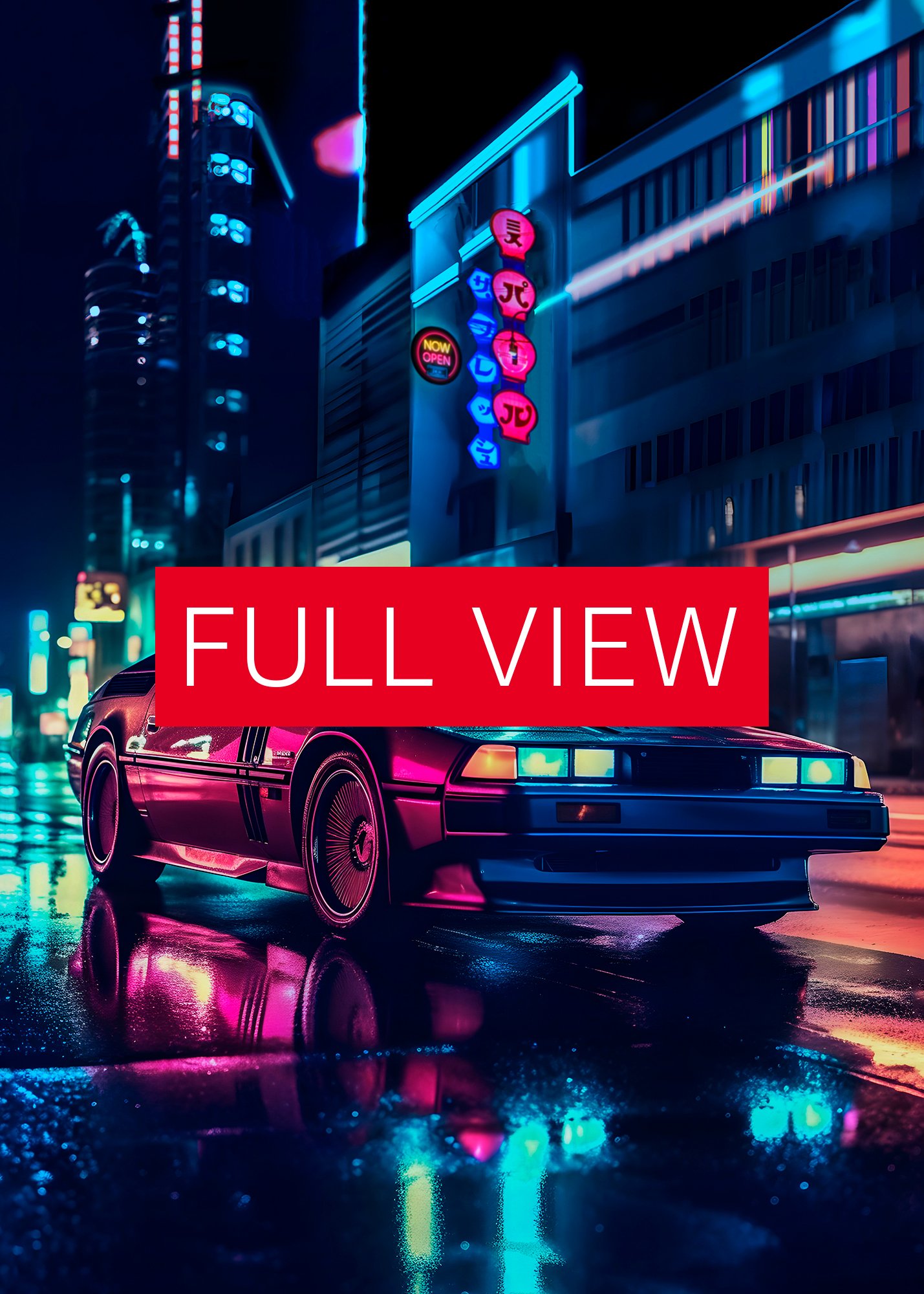 Sleek retrowave car DMC DeLorean with synthwave neon lights [synthwave/vaporwave/cyberpunk] — aesthetic art print product image (3)