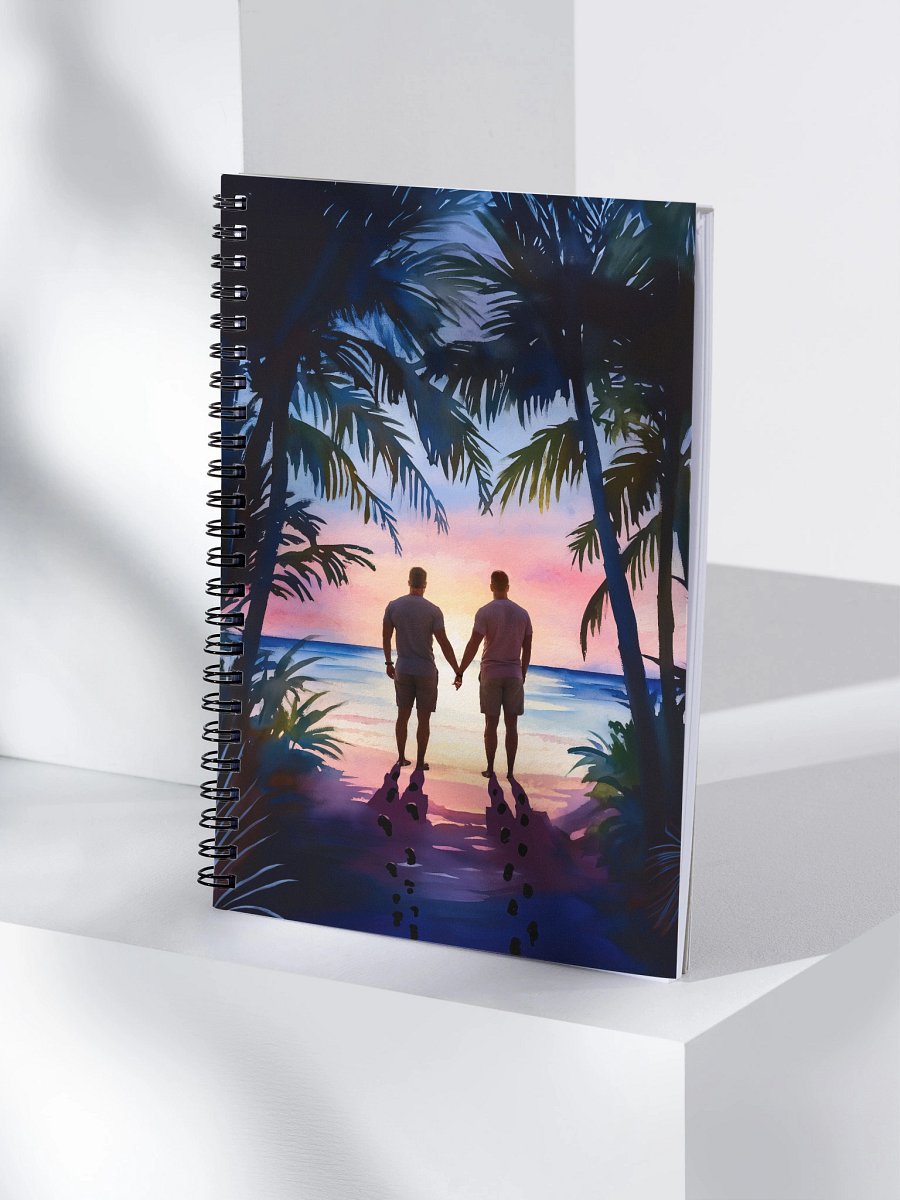 Tropical Beach Sunrise - Gay Couple Holding Hands Spiral Notebook product image (4)